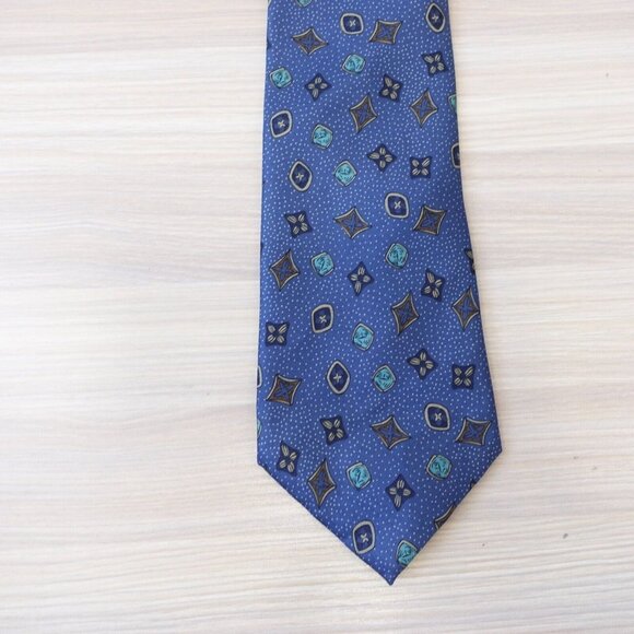 VINTAGE Jean Patou Neck Tie Men Blue Silk Parisian Gemstone Necktie Retro FRANCE - Picture 2 of 7